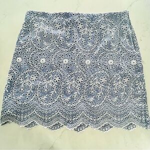 LOFT Blue embroidered mini knee length skirt 100% cotton EUC size 14 boho summer